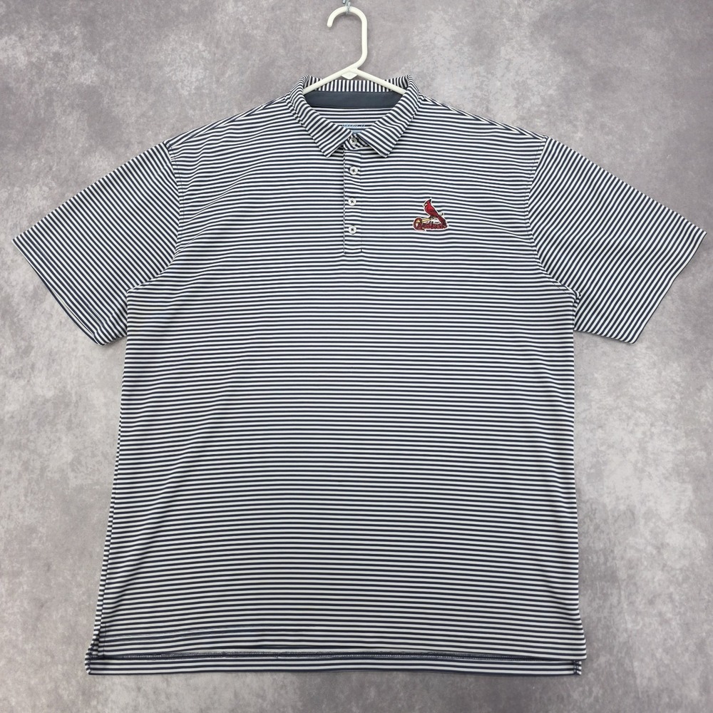 johnnie-O St. Louis Cardinals Mens 2XL Golf Polo Shirt Striped PREP-FORMANCE MLB - Picture 2 of 10